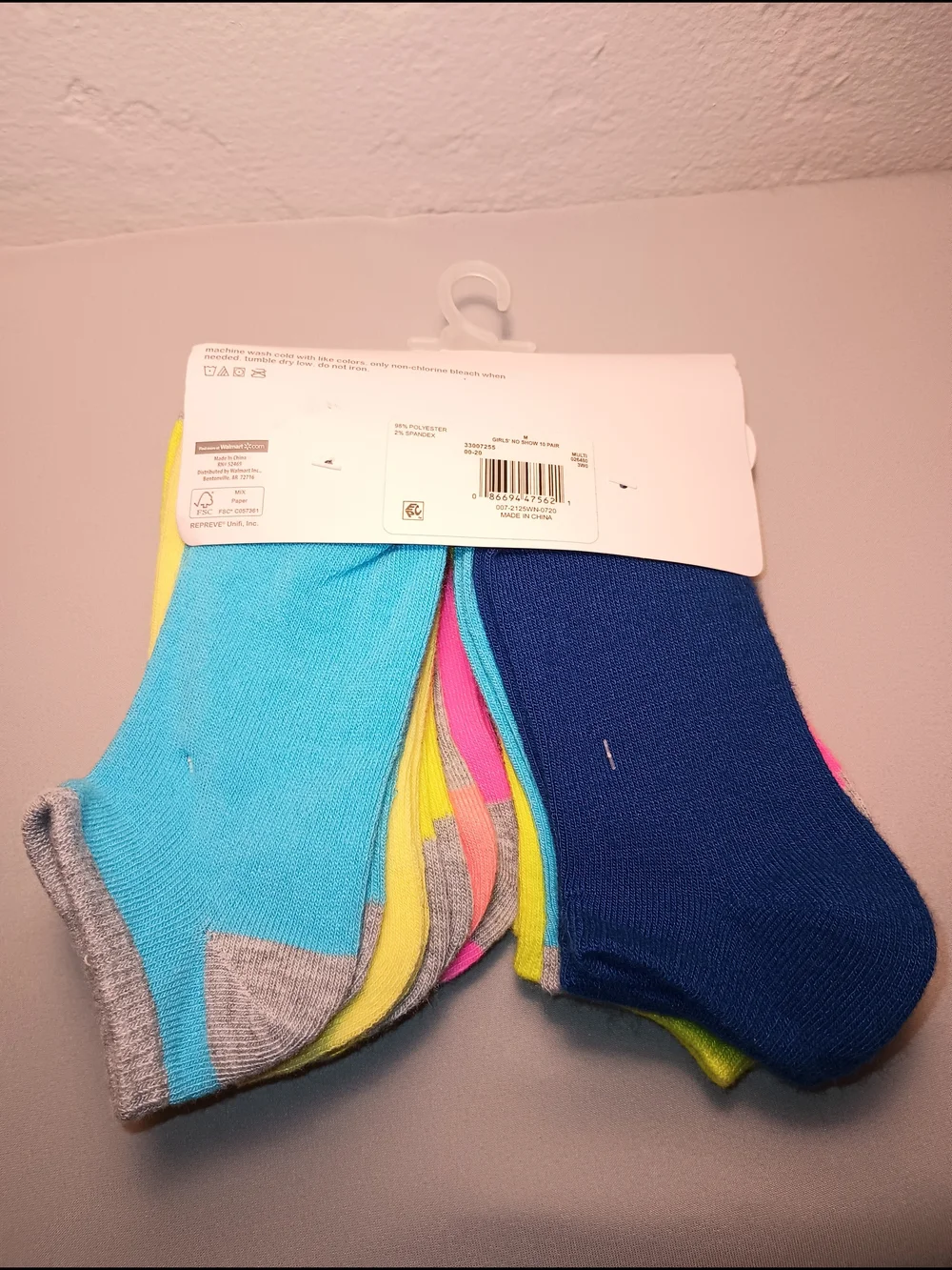 Wonder Nation Girls' No Show Multicolor Socks